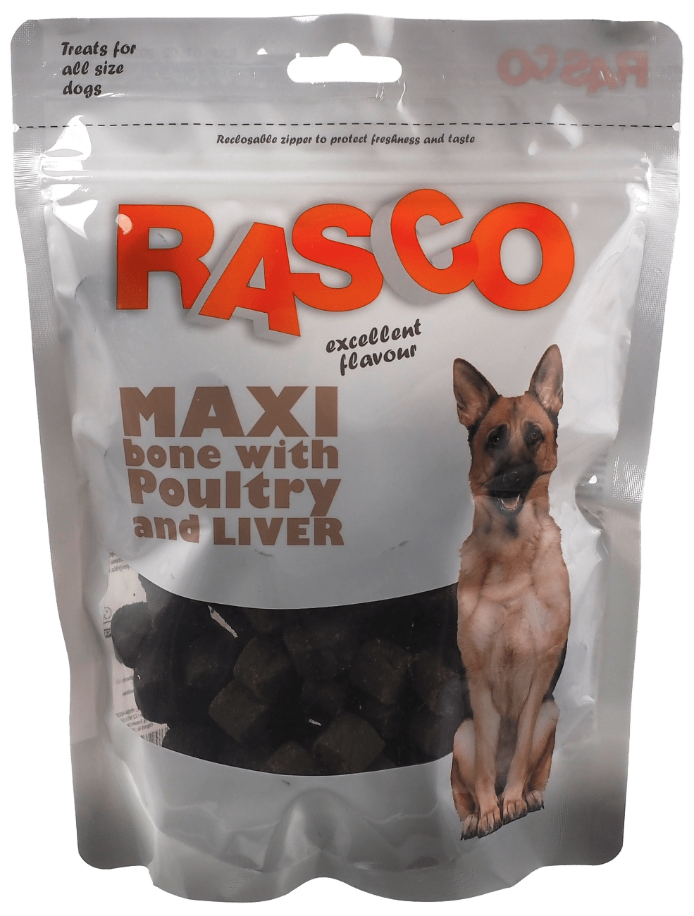 Pochoutka Rasco Maxi kost s drůbežím a játry 5cm 450g