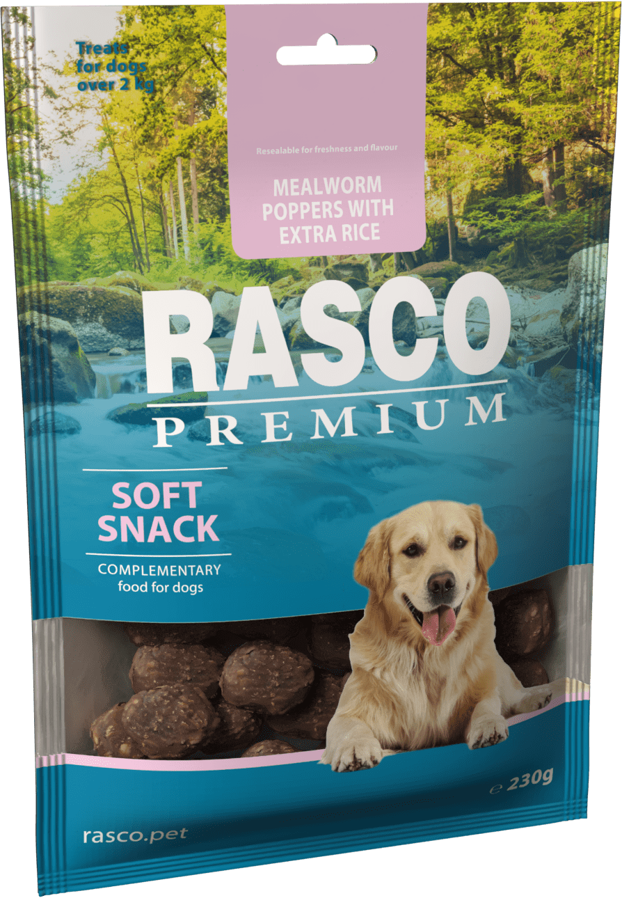 Pochoutka Rasco Premium mouční červi a extra rýže 230g