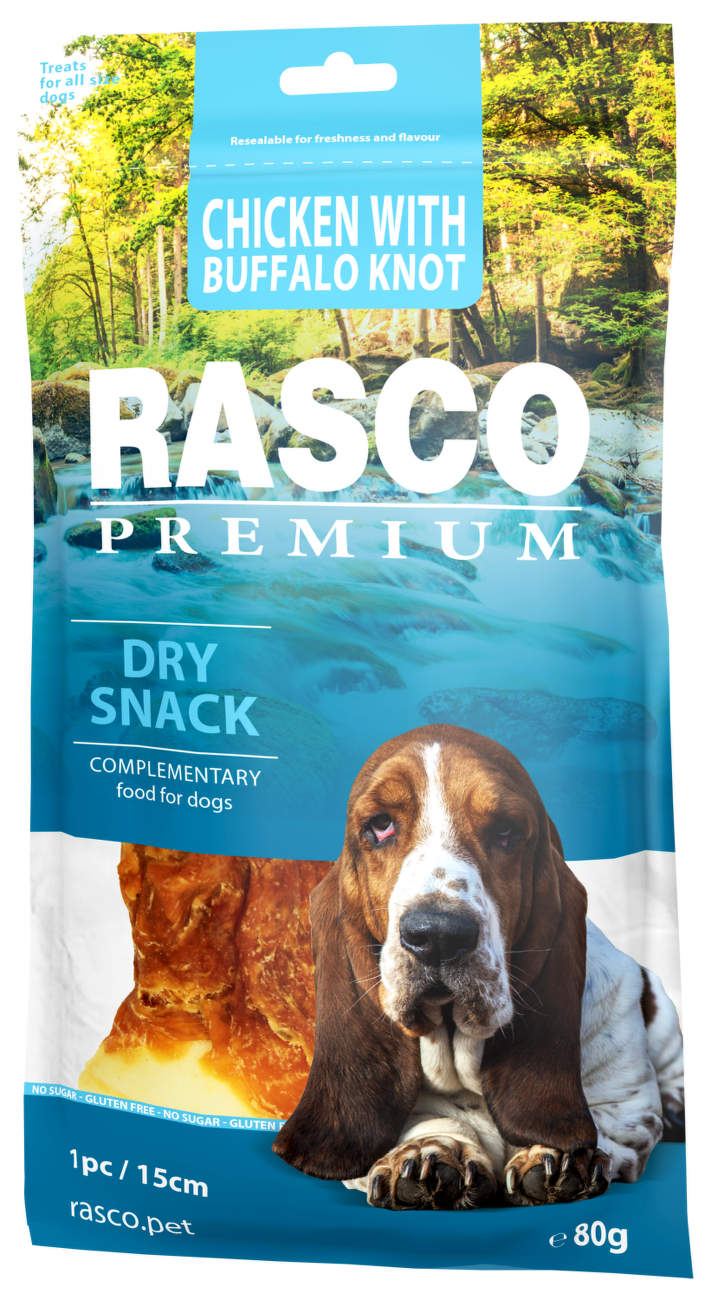 Pochoutka Rasco Premium uzel bůvolí obalené kuřecím masem 80g