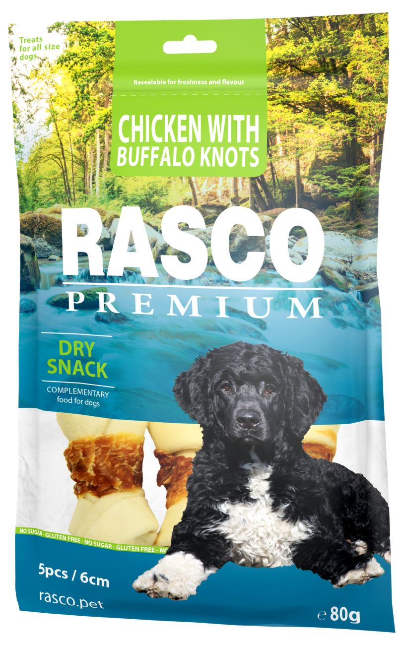Pochoutka Rasco Premium uzly bůvolí obalené kuřecím masem 80g