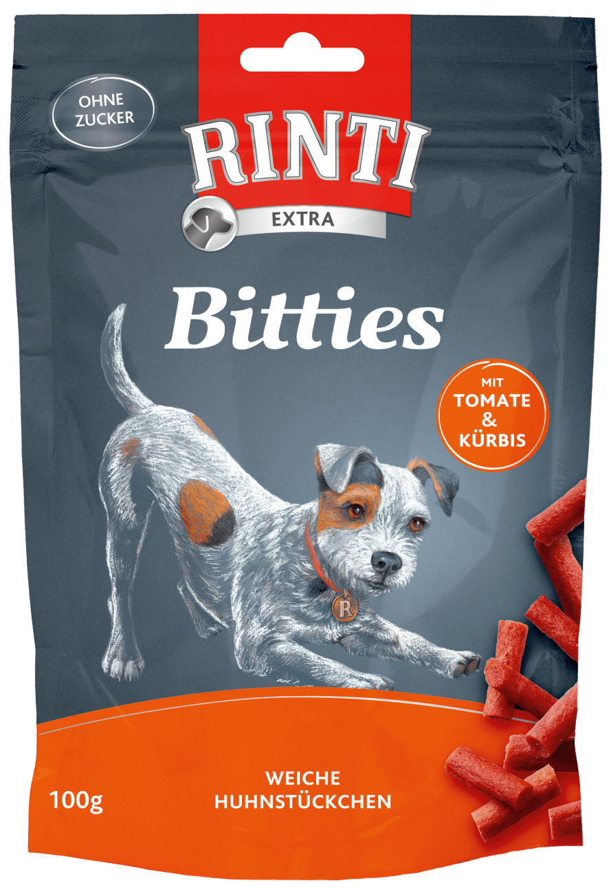 Pochoutka RINTI Extra Bitties kuře+ rajče + dýně 100g