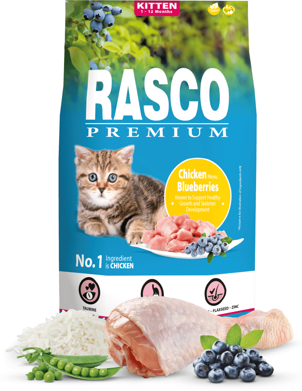 Rasco Premium Cat  Kitten, chicken, blueberries 2kg