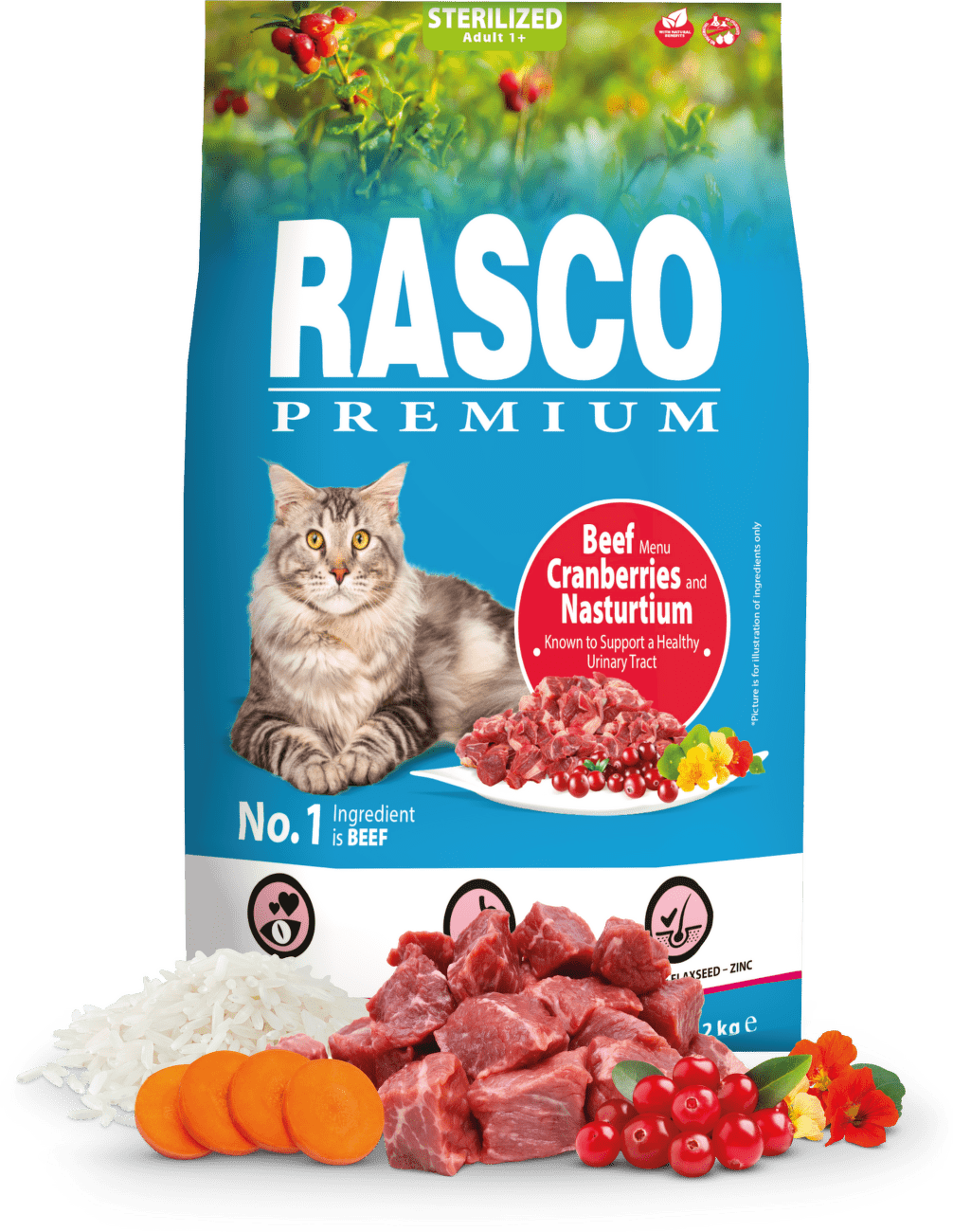 Rasco Premium Cat Sterilized, Beef Cranberries, Nasturtium 2kg