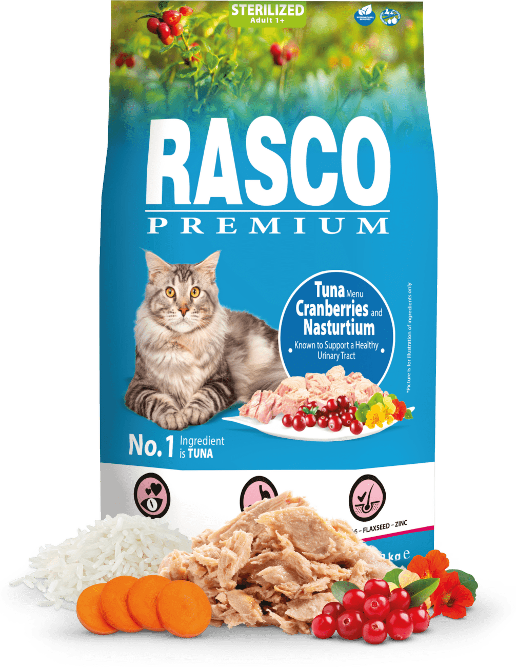 Rasco Premium Cat Sterilized, Tuna, Cranberries, Nasturtium 400g