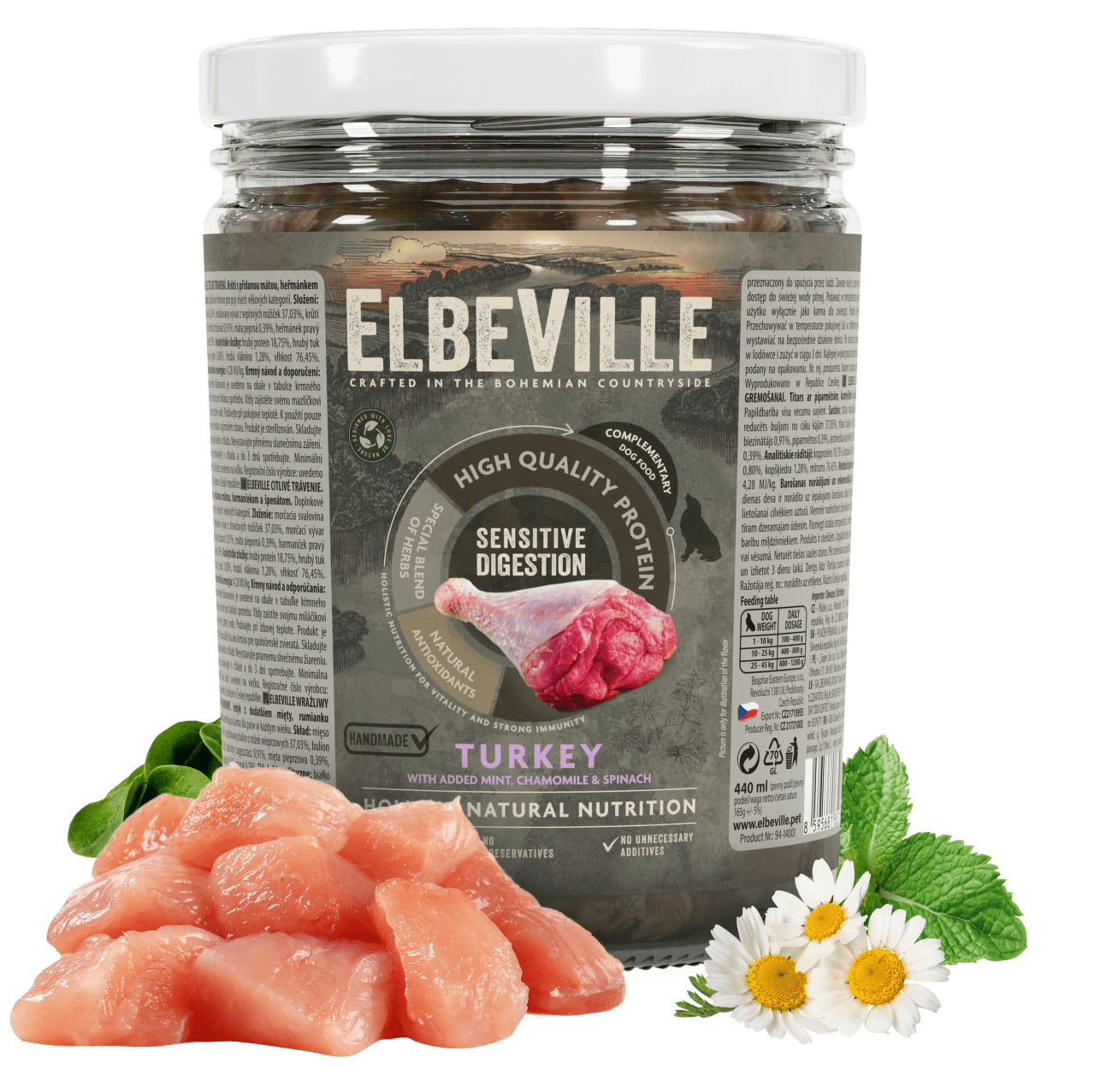 Sklenice Elbeville Sensitive Digestion krůtí s mátou, heřmánkem a špenátem 440ml