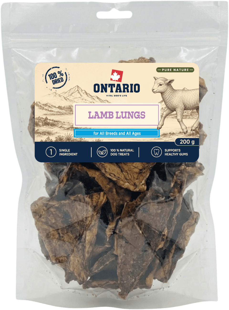 Sušené jehněčí plíce Ontario Pure Nature 200 g