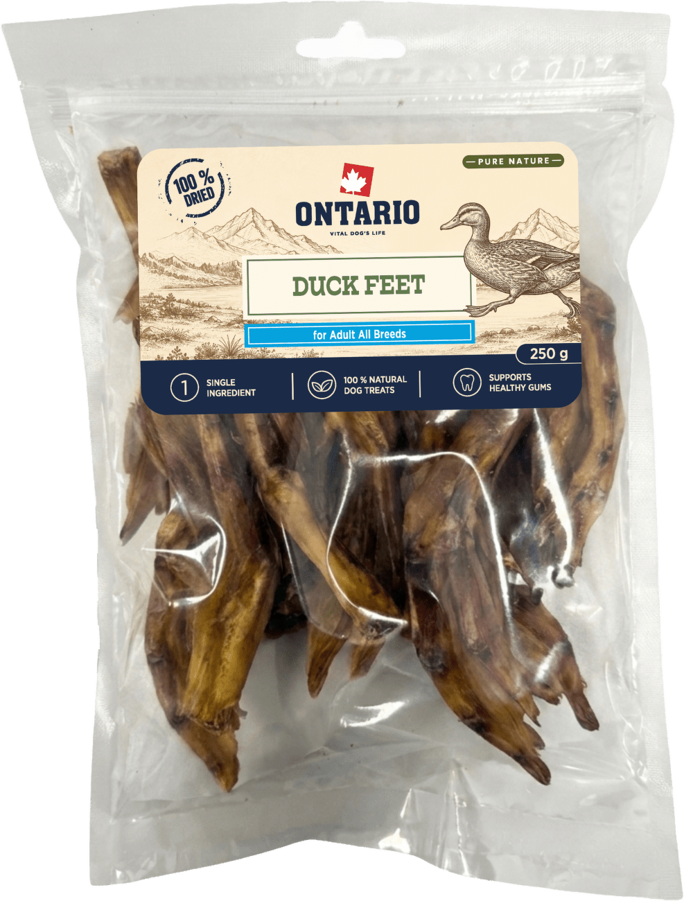 Sušené kachní pařátky Ontario Pure Nature 250 g