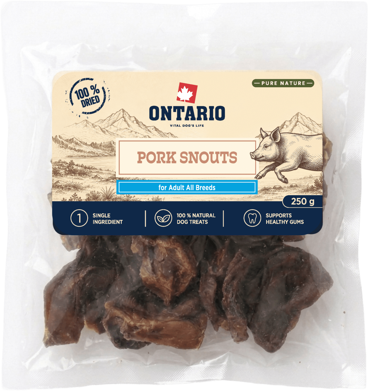 Sušené vepřové rypáčky Ontario Pure Nature 250 g