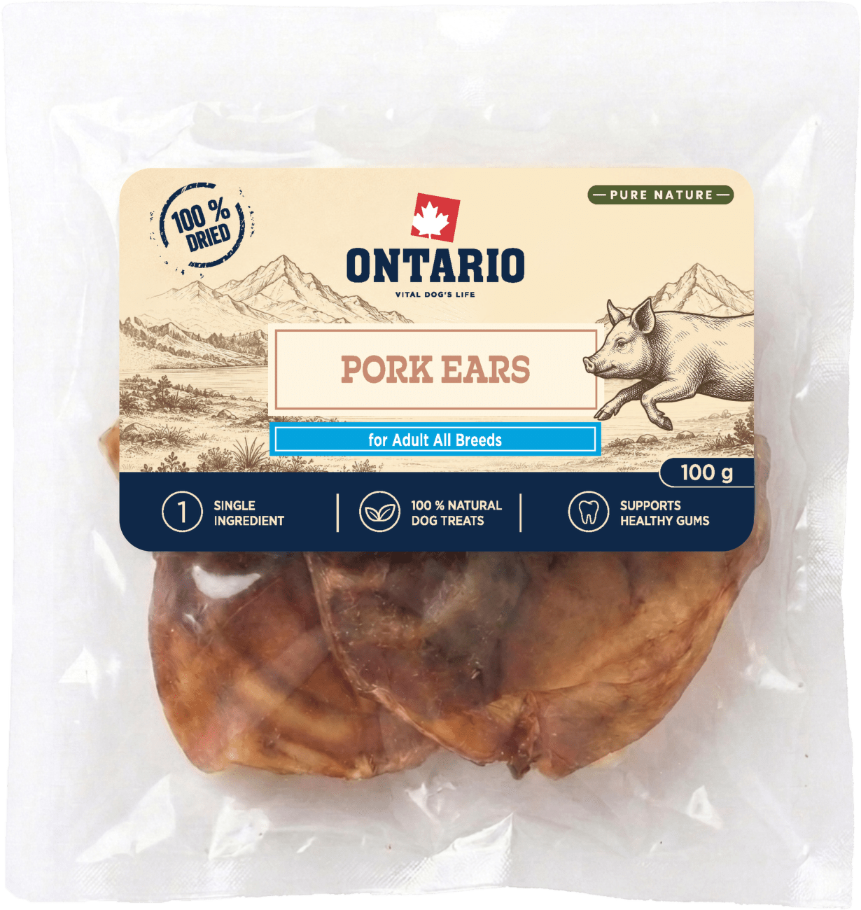 Sušené vepřové ucho Ontario Pure Nature 100 g