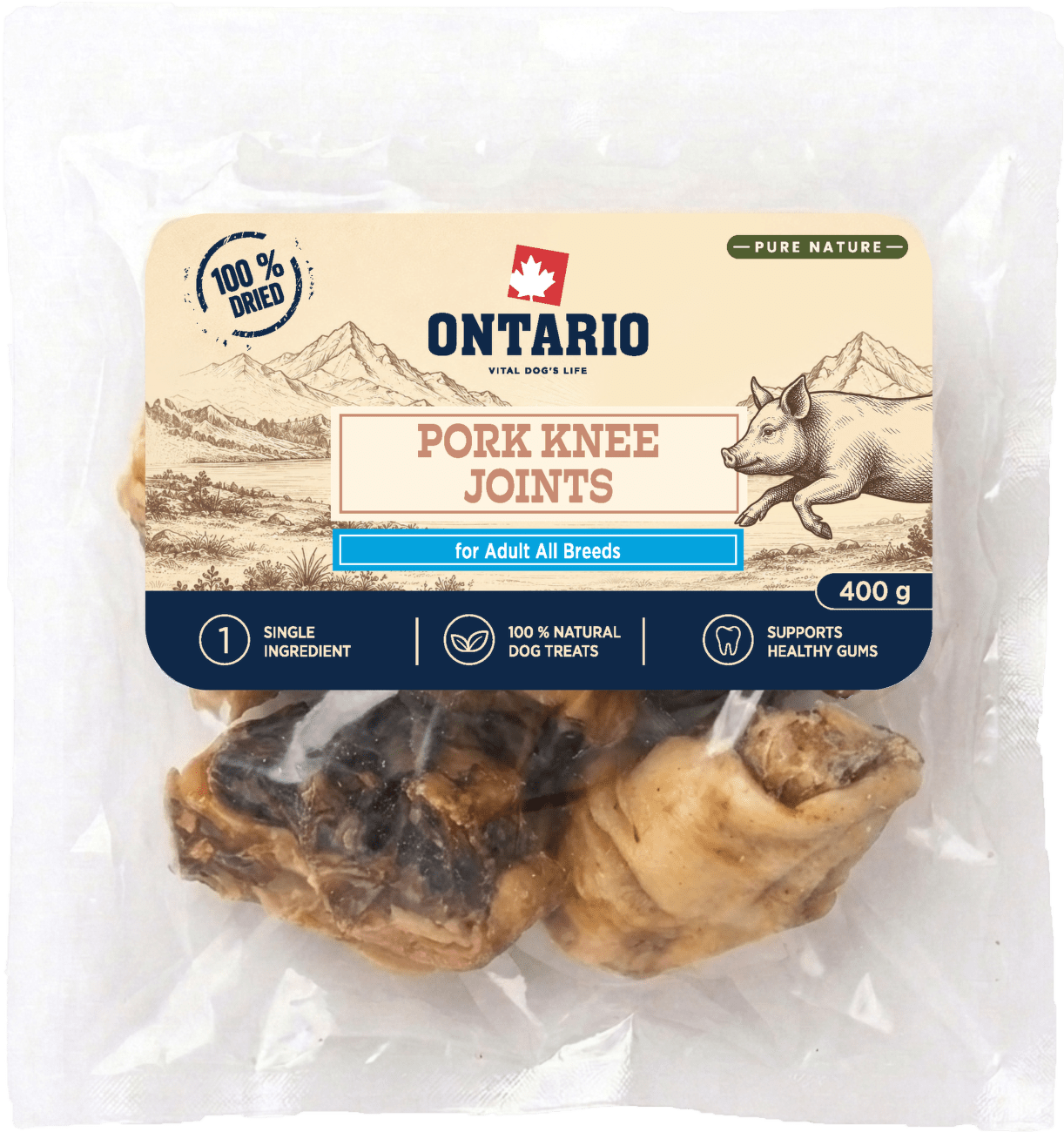 Sušený vepřový kolenní kloub Ontario Pure Nature 400 g