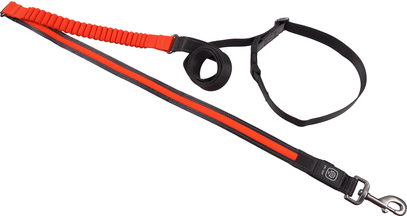 Svítící USB LED běžecké vodítko Dog Fantasy oranžové 180-250cm