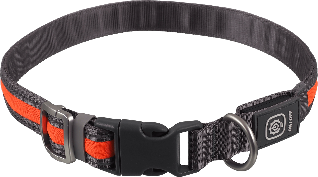 Svítící USB LED obojek Dog Fantasy S-M oranžový
