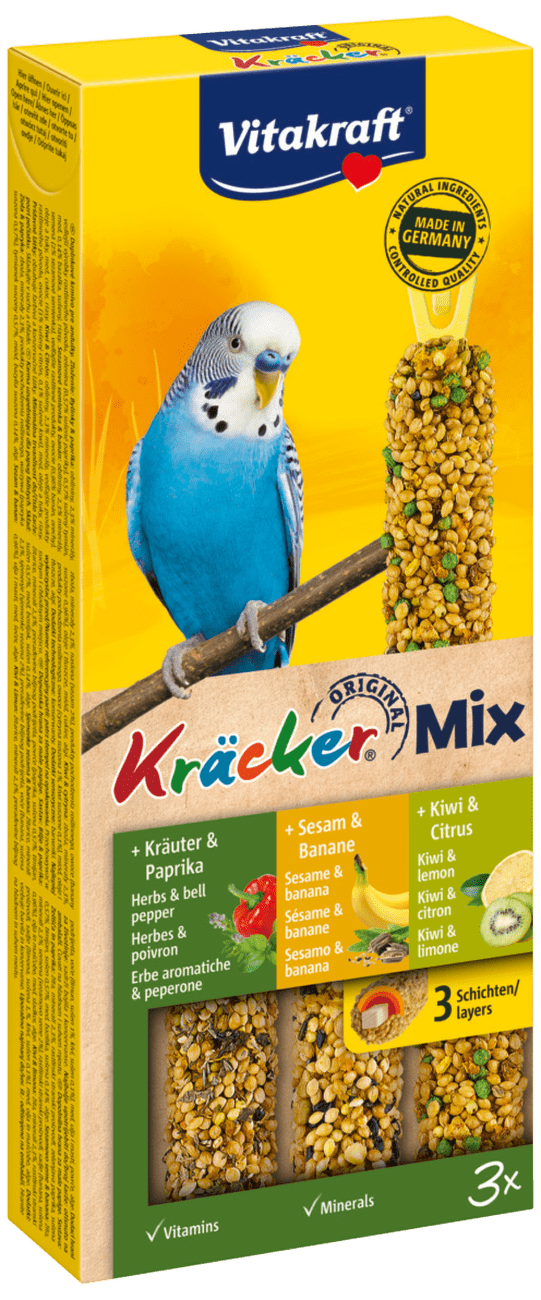Tyčinky Vitakraft Kracker Trio Mix banán, bylinky a kiwi 3ks