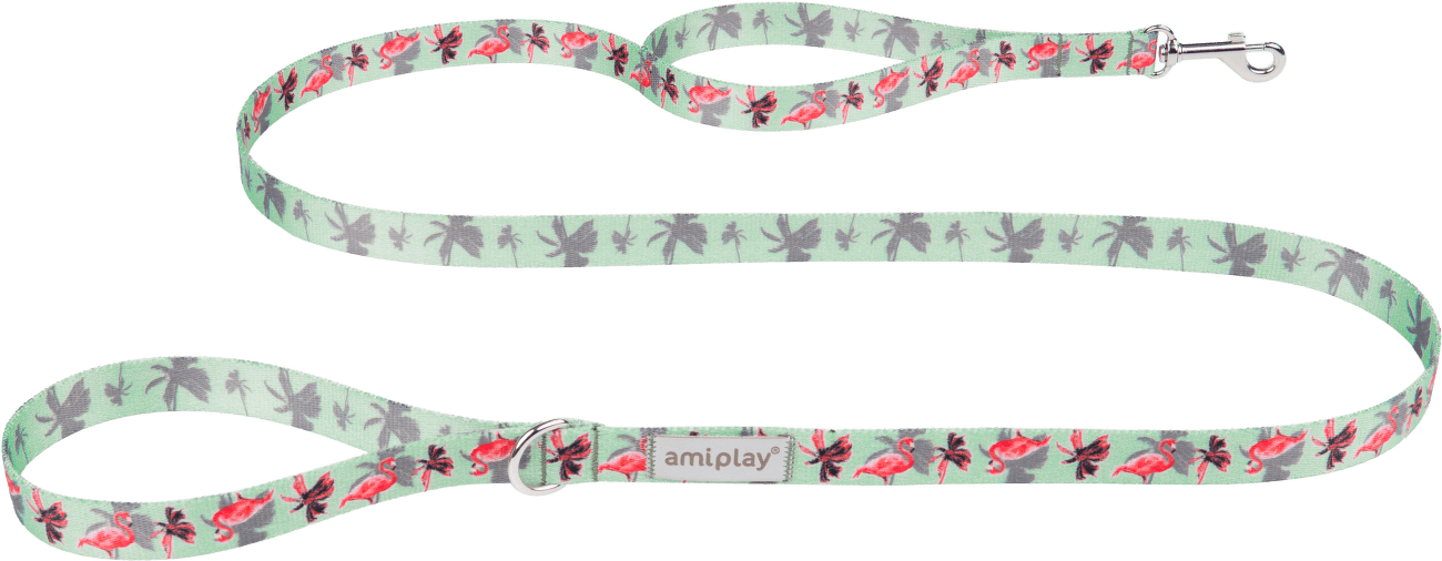 Vodítko pre psov Amiplay BeHappy Flamingo M 150 cm × 2 cm