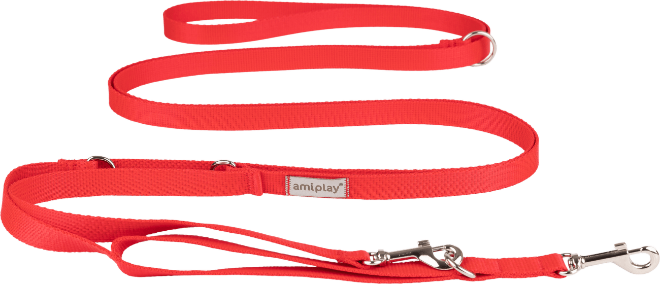 Vodítko pro psy Amiplay Samba 8v1 nastavitelné červené S 200–400 cm × 1,5 cm