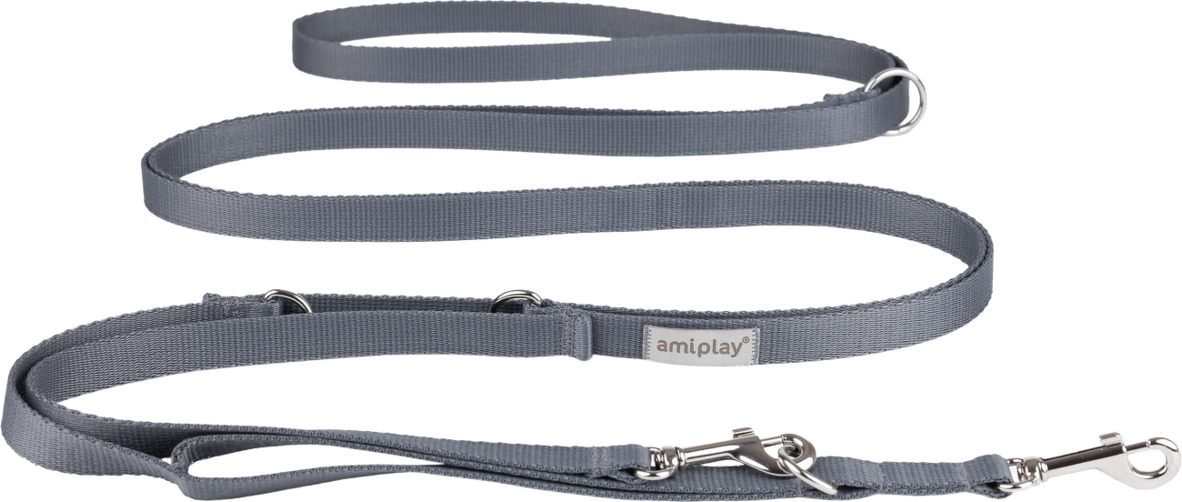 Vodítko pro psy Amiplay Samba 8v1 nastavitelné šedé M 200–400 cm × 2 cm