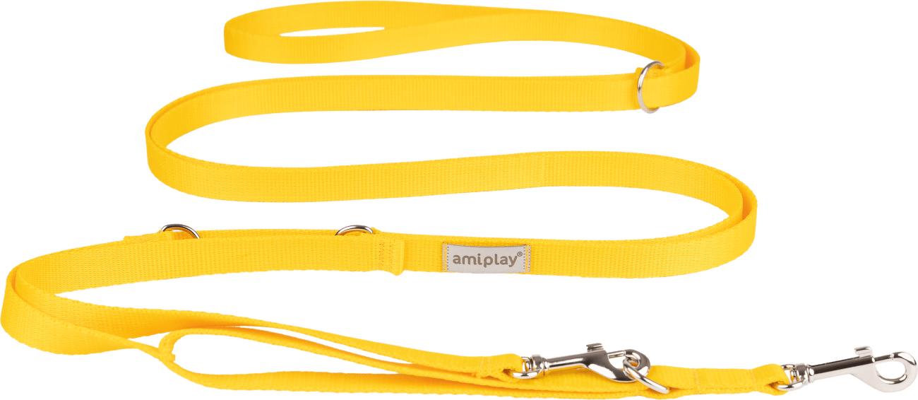 Vodítko pro psy Amiplay Samba 8v1 nastavitelné žluté M 200–400 cm × 2 cm