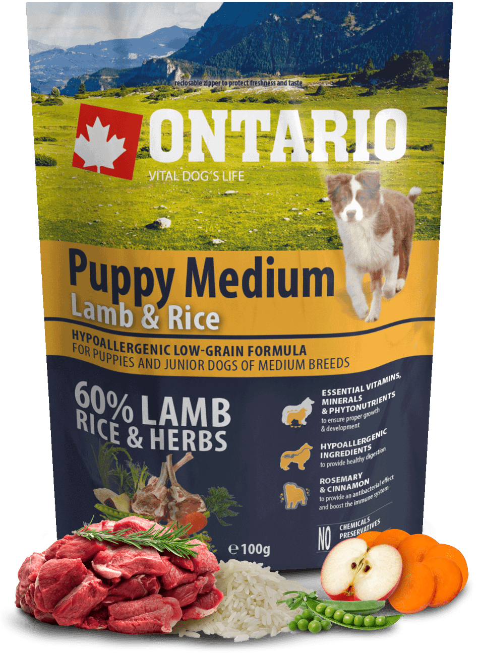 Vzorek - Ontario Puppy Medium Lamb & Rice 100g