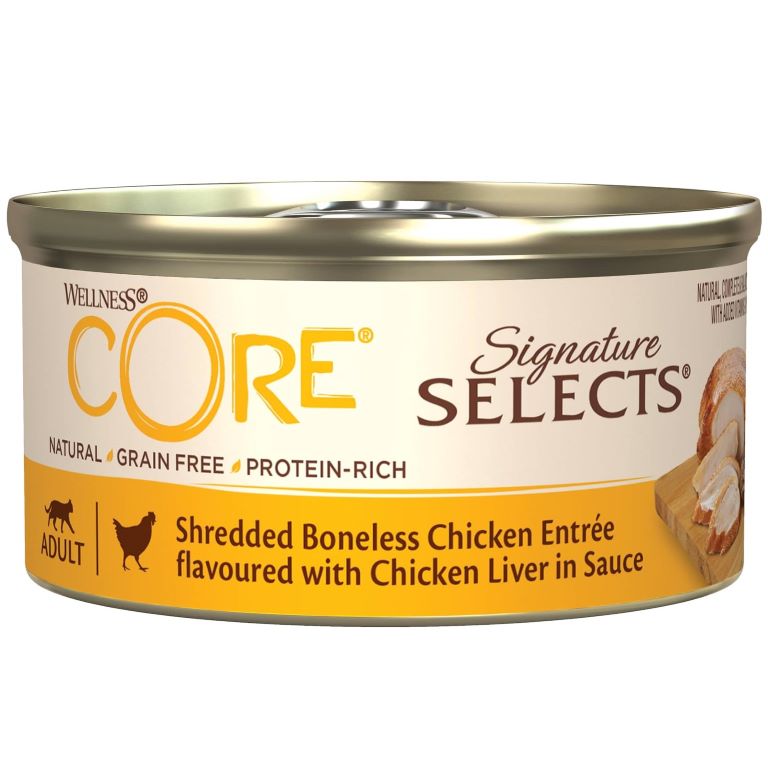 Wellness CORE Signature Selects Shredded Boneless Chicken Entrée flavoured with Chicken Liver in Sauce 79 g