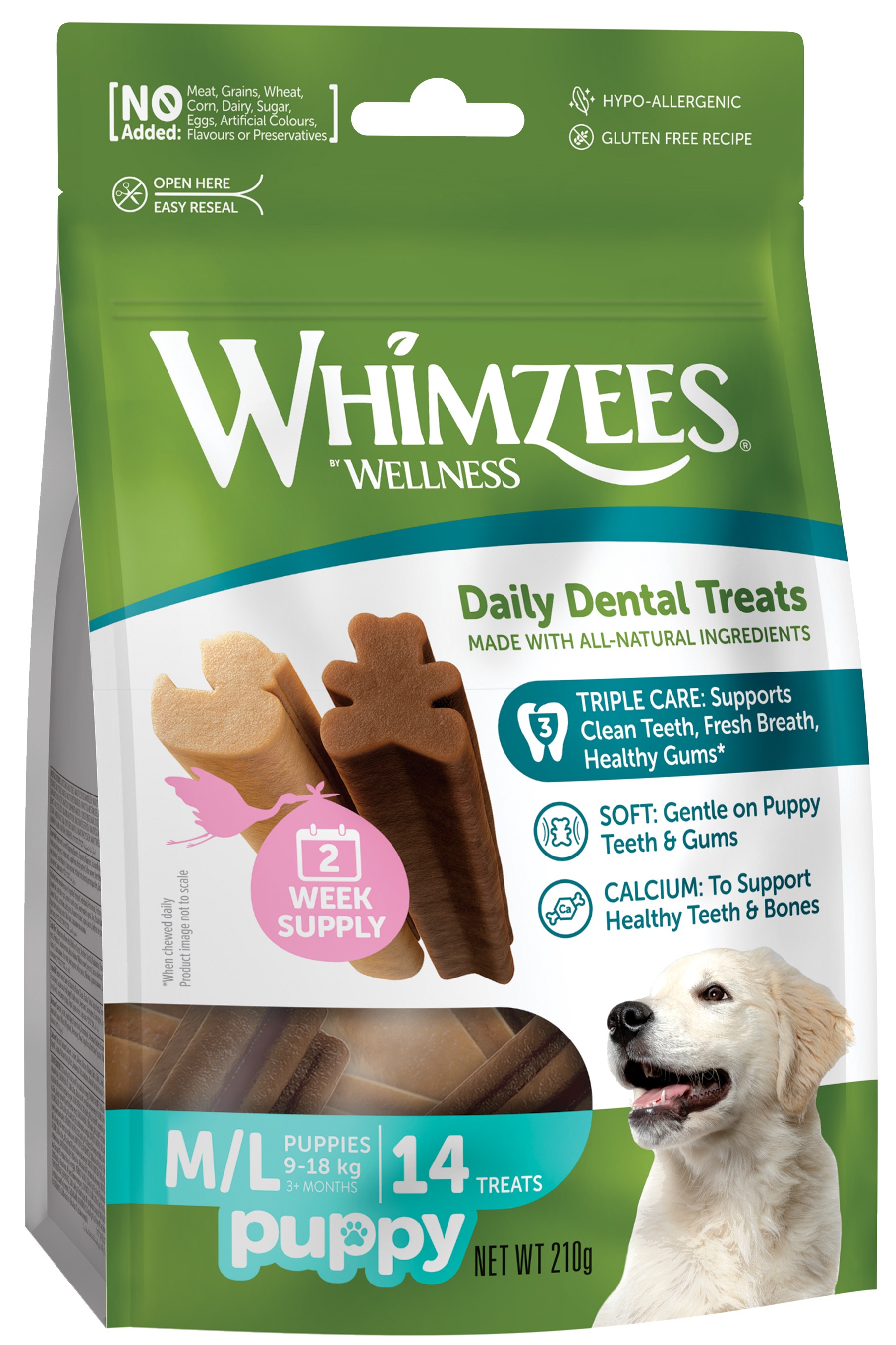 WHIMZEES Puppy dentální pamlsek pro štěňata M/L (9-18 kg) 14 ks