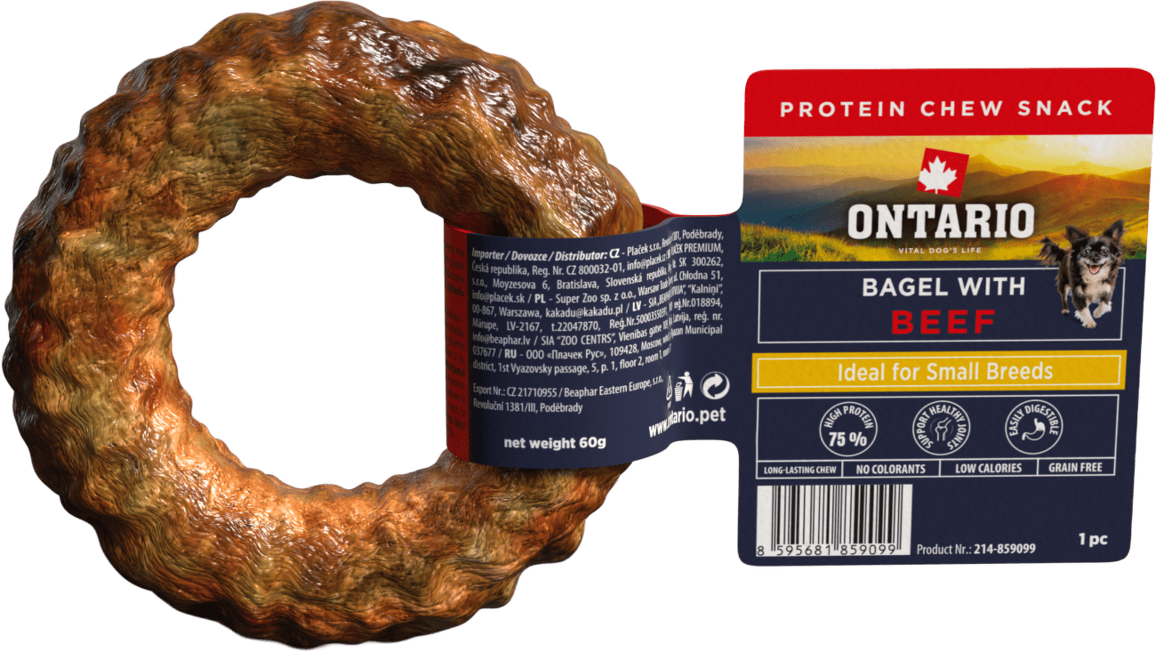 Žvýkací pochoutka Ontario Protein bagel pro malá plemena hovězí 8,9 cm