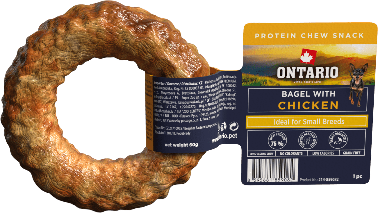 Žvýkací pochoutka Ontario Protein bagel pro malá plemena kuřecí 8,9 cm