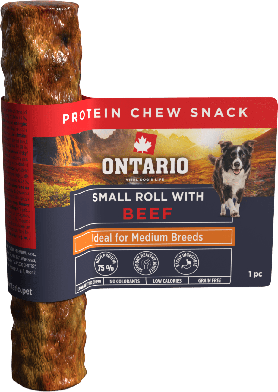 Žvýkací pochoutka Ontario Protein malá rolka pro střední plemena hovězí 12,7 cm