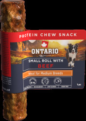Žvýkací pochoutka Ontario Protein malá rolka pro střední plemena hovězí 12,7 cm