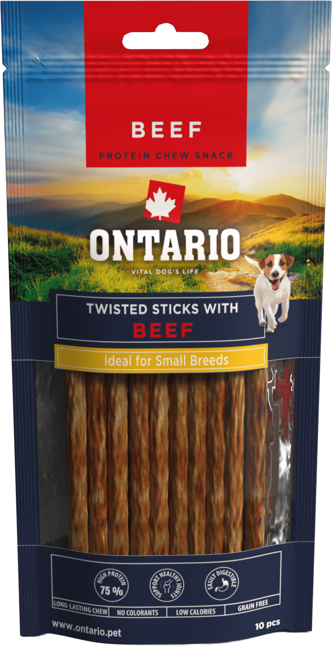 Žvýkací pochoutka Ontario Protein točené tyčinky pro malá plemena hovězí 12,7 cm 10 ks